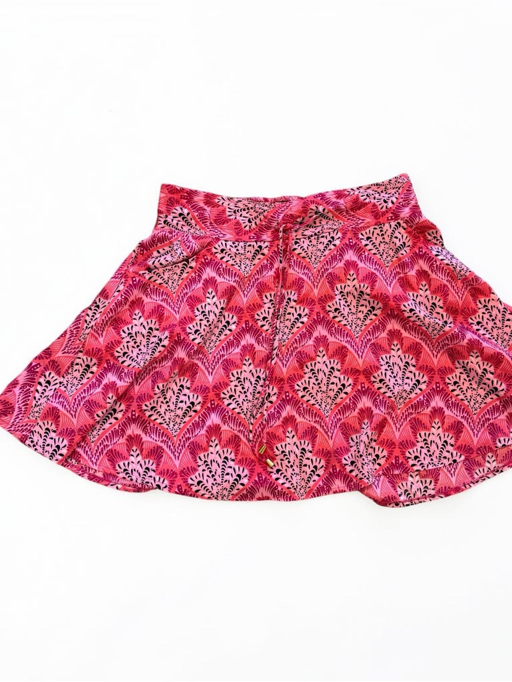 Mandalay Italian design house silk Flared Pink Pattern Print A-Line Skirt